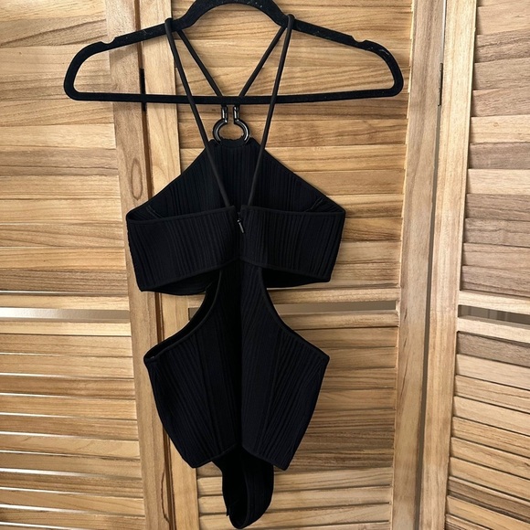 HERVE LEGER Cutout Ring-Embellished Black Bandage Bodysuit Size M - Picture 13 of 14